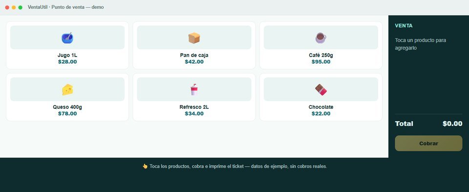 Pantalla de venta de VentaUtil con catálogo de productos y total de la venta